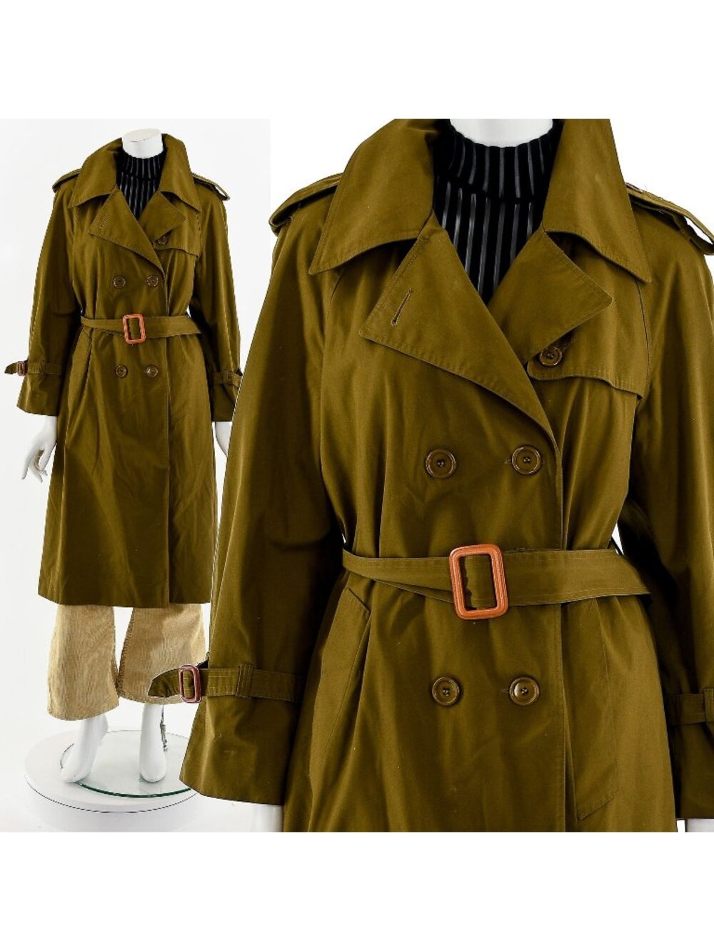 70s Dark Olive Khaki Trench Coat